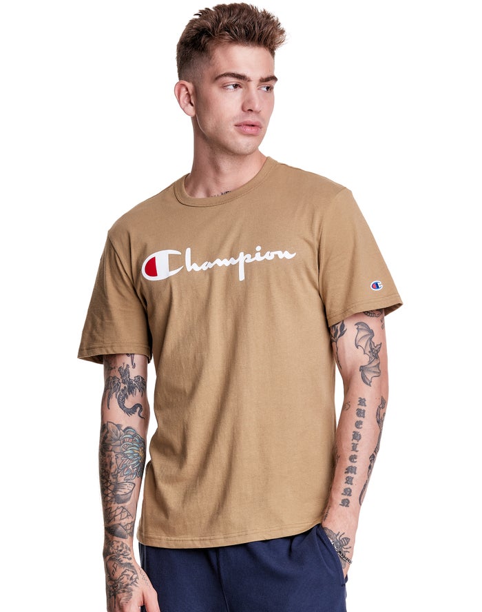 Champion Mens T-Shirt NZ - Lightweight Script Logo Khaki ( 4693-NMBGS )